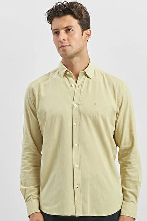 Açık Yeşil Uzun Kollu Gofreli Biyeli %100 Pamuk Casual Slim Fit Dar Kesim Gömlek 1004240247