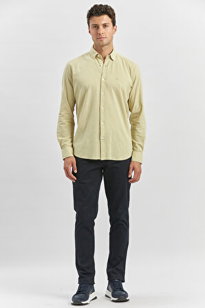 Açık Yeşil Uzun Kollu Gofreli Biyeli %100 Pamuk Casual Slim Fit Dar Kesim Gömlek 1004240247