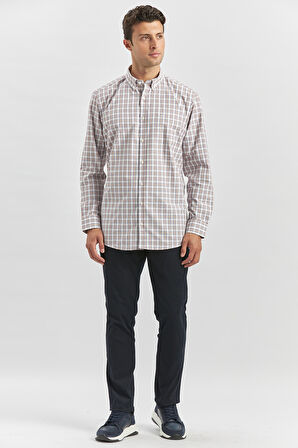 Kiremit Uzun Kol Ekose Desen Bez Ayağı Smart Düğmeli Yaka Classic Comfort Fit Gömlek 1004240253