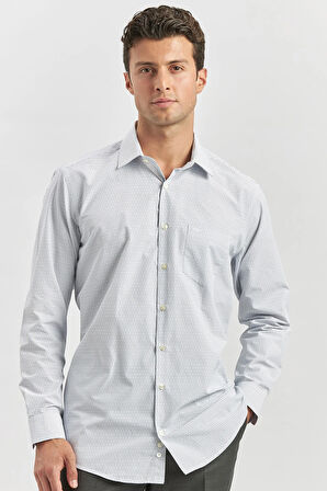 Koyu Lacivert Uzun Kol Kareli Desen Bez Ayağı 041 Sert Yaka Classic Comfort Fit Gömlek 1004240254