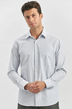 Koyu Lacivert Uzun Kol Çizgili Desen Bez Ayağı 041 Sert Yaka Classic Comfort Fit Gömlek 1004240261