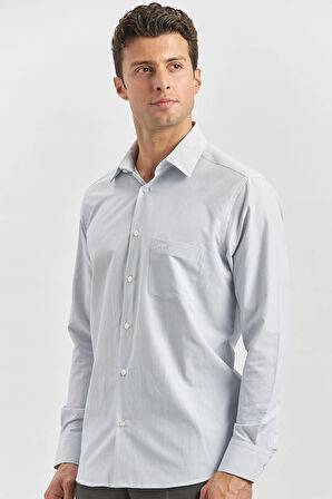 Koyu Lacivert Uzun Kol Çizgili Desen Bez Ayağı 041 Sert Yaka Classic Comfort Fit Gömlek 1004240261