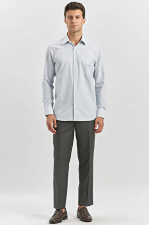 Koyu Lacivert Uzun Kol Çizgili Desen Bez Ayağı 041 Sert Yaka Classic Comfort Fit Gömlek 1004240261