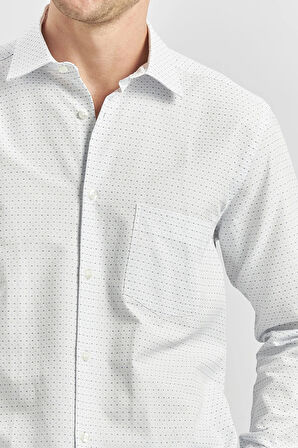Koyu Mavi Uzun Kol Kendinden Desenli Armürlü 041 Sert Yaka Classic Comfort Fit Gömlek 1004240266