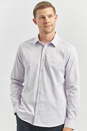 Lila Uzun Kol Düz Bez Ayağı 032 Sert Yaka Classic Slim Fit Gömlek 1004240334
