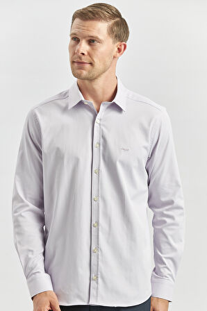 Lila Uzun Kol Düz Bez Ayağı 032 Sert Yaka Classic Slim Fit Gömlek 1004240334
