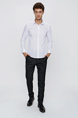 Beyaz Uzun Kol Düz Bez Ayağı 041 Sert Yaka Basic Slim Fit Gömlek 1004245057