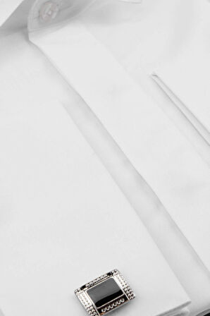 Beyaz Uzun Kol Düz Bez Ayağı Ata Yaka Cepsiz Pamuklu Basic Slim Fit Gömlek 1004245060