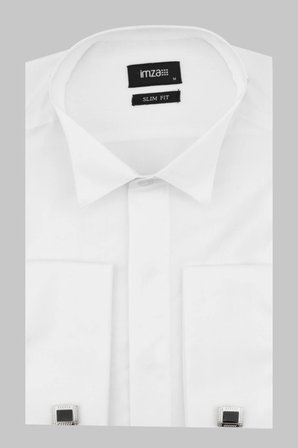 Beyaz Uzun Kol Düz Bez Ayağı Ata Yaka Cepsiz Pamuklu Basic Slim Fit Gömlek 1004245060