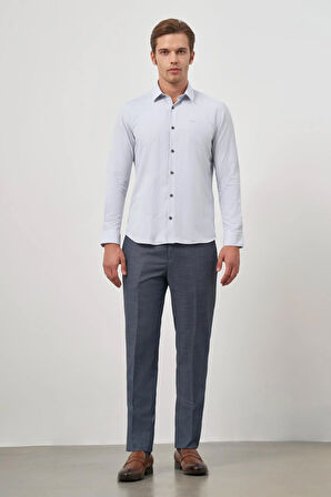Gri Uzun Kol Kendinden Desenli Armürlü 032 Sert Yaka Classic Slim Fit Gömlek 1004245151
