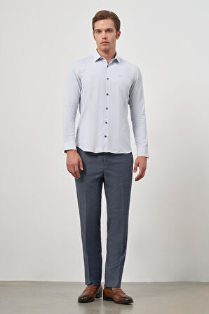 Gri Uzun Kol Kendinden Desenli Armürlü 032 Sert Yaka Classic Slim Fit Gömlek 1004245151