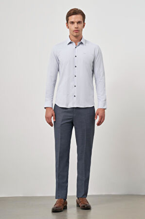 Gri Uzun Kol Kendinden Desenli Armürlü 032 Sert Yaka Classic Slim Fit Gömlek 1004245151