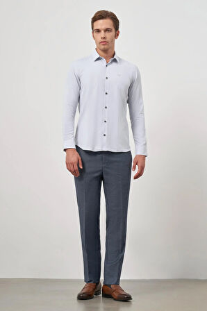 Gri Uzun Kol Kendinden Desenli Armürlü 032 Sert Yaka Classic Slim Fit Gömlek 1004245151