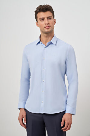 Mavi Uzun Kol Kendinden Desenli Armürlü 032 Sert Yaka Classic Slim Fit Gömlek 1004245151
