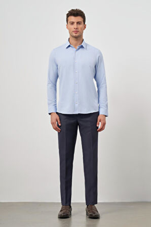Mavi Uzun Kol Kendinden Desenli Armürlü 032 Sert Yaka Classic Slim Fit Gömlek 1004245151