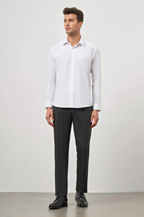 Beyaz Uzun Kol Kendinden Desenli Armürlü 032 Sert Yaka Classic Slim Fit Gömlek 1004245152
