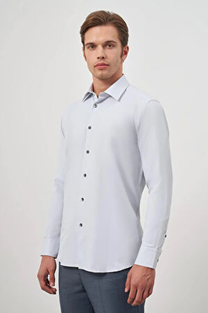 Gri Uzun Kol Kendinden Desenli Armürlü 041 Sert Yaka Classic Comfort Fit Gömlek 1004245154