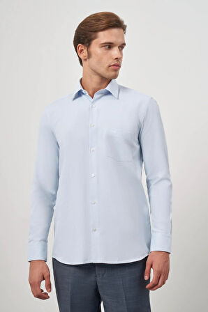 Koyu Mavi Uzun Kol Kendinden Desenli Armürlü 041 Sert Yaka Classic Comfort Fit Gömlek 1004245154