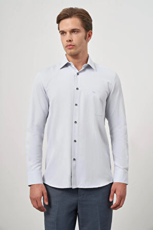 Gri Uzun Kol Kendinden Desenli Armürlü 041 Sert Yaka Classic Comfort Fit Gömlek 1004245156