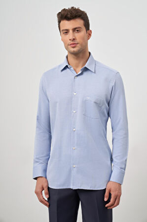 Koyu Lacivert Uzun Kol Kendinden Desenli Armürlü 041 Sert Yaka Classic Comfort Fit Gömlek 1004245156
