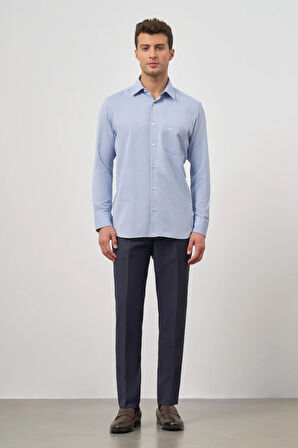 Koyu Lacivert Uzun Kol Kendinden Desenli Armürlü 041 Sert Yaka Classic Comfort Fit Gömlek 1004245156