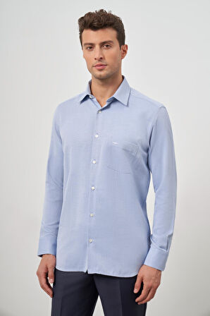 Koyu Lacivert Uzun Kol Kendinden Desenli Armürlü 041 Sert Yaka Classic Comfort Fit Gömlek 1004245156