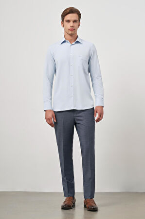 Koyu Mavi Uzun Kol Kendinden Desenli Armürlü 041 Sert Yaka Classic Comfort Fit Gömlek 1004245157