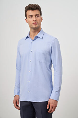 Mavi Uzun Kol Kendinden Desenli Armürlü 041 Sert Yaka Classic Comfort Fit Gömlek 1004245157
