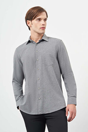 Füme Uzun Kol Düz Gabardin Sert Yaka Cepli Pamuklu Classic Comfort Fit Gömlek 1004245168