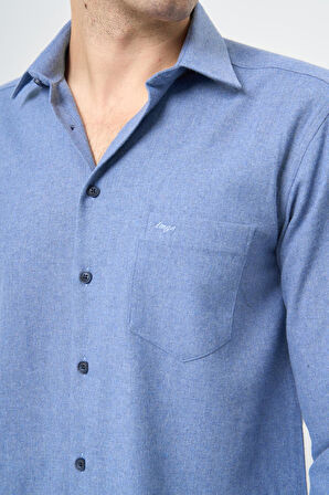 Mavi Uzun Kol Düz Gabardin Sert Yaka Cepli Pamuklu Classic Comfort Fit Gömlek 1004245168