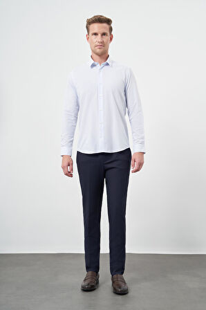 Beyaz Uzun Kol Çizgili Desen Oxford Sert Yaka Cepsiz Pamuklu Classic Slim Fit Gömlek 1004245206