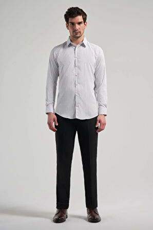 Beyaz Uzun Kol Desen Yarım İtalyan Yaka Cepsiz esnek Classic Slim Fit Gömlek 1004245220