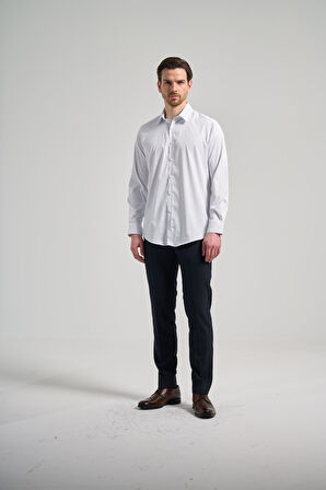 Beyaz Uzun Kol Desen Yarım İtalyan Yaka Cepsiz esnek Classic Slim Fit Gömlek 1004245220