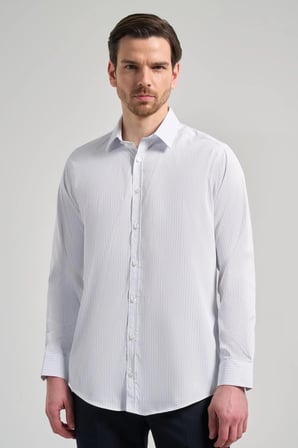 Beyaz Uzun Kol Desen Yarım İtalyan Yaka Cepsiz esnek Classic Slim Fit Gömlek 1004245220