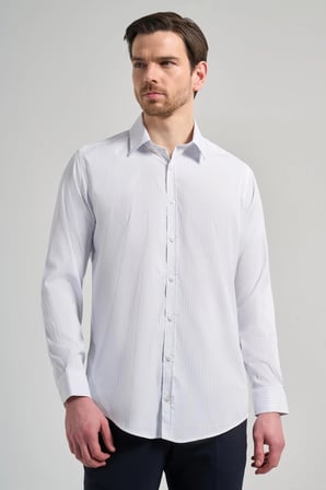 Beyaz Uzun Kol Desen Yarım İtalyan Yaka Cepsiz esnek Classic Slim Fit Gömlek 1004245220