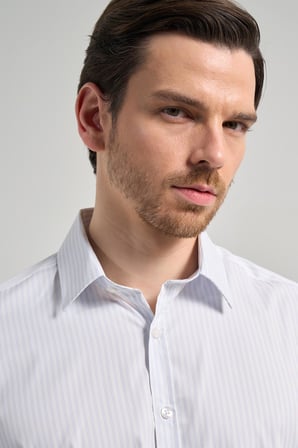 Beyaz Uzun Kol Desen Yarım İtalyan Yaka Cepsiz esnek Classic Slim Fit Gömlek 1004245220