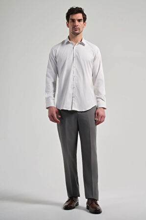 Beyaz Uzun Kol Desen Yarım İtalyan Yaka Cepsiz esnek Classic Slim Fit Gömlek 1004245220