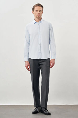 Koyu Mavi Uzun Kol Düz Bez Ayağı Sert Yaka Cepsiz Esnek Classic Slim Fit Gömlek 1004245223_300