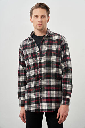 Siyah Yünlü Ekose Desen Yumuşak Yaka Cepsiz Uzun Kol Casual Comfort Fit Gömlek 1004245227