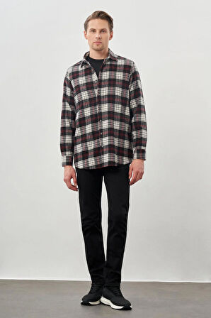 Siyah Yünlü Ekose Desen Yumuşak Yaka Cepsiz Uzun Kol Casual Comfort Fit Gömlek 1004245227