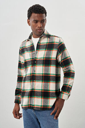 Siyah Yünlü Ekose Desen Yumuşak Yaka Cepsiz Uzun Kol Casual Comfort Fit Gömlek 1004245227