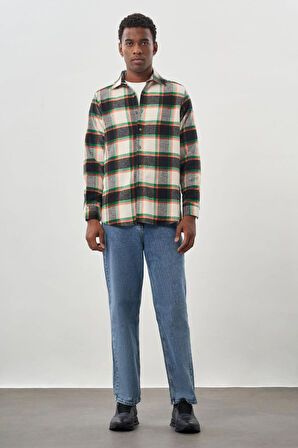 Siyah Yünlü Ekose Desen Yumuşak Yaka Cepsiz Uzun Kol Casual Comfort Fit Gömlek 1004245227