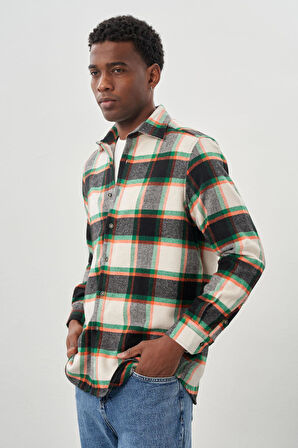 Siyah Yünlü Ekose Desen Yumuşak Yaka Cepsiz Uzun Kol Casual Comfort Fit Gömlek 1004245227