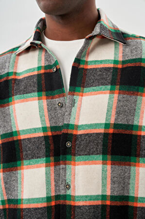 Siyah Yünlü Ekose Desen Yumuşak Yaka Cepsiz Uzun Kol Casual Comfort Fit Gömlek 1004245227