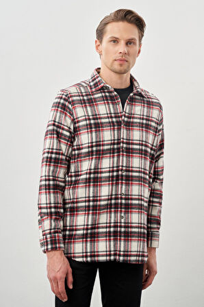 Siyah Yünlü Ekose Desen Yumuşak Yaka Cepsiz Uzun Kol Casual Comfort Fit Gömlek 1004245227