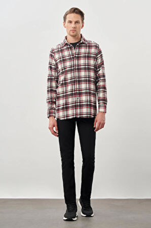 Siyah Yünlü Ekose Desen Yumuşak Yaka Cepsiz Uzun Kol Casual Comfort Fit Gömlek 1004245227