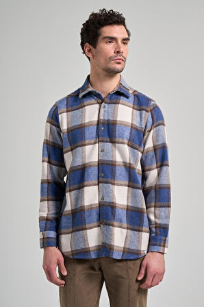 Siyah Yünlü Ekose Desen Yumuşak Yaka Cepsiz Uzun Kol Casual Comfort Fit Gömlek 1004245227