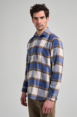 Siyah Yünlü Ekose Desen Yumuşak Yaka Cepsiz Uzun Kol Casual Comfort Fit Gömlek 1004245227