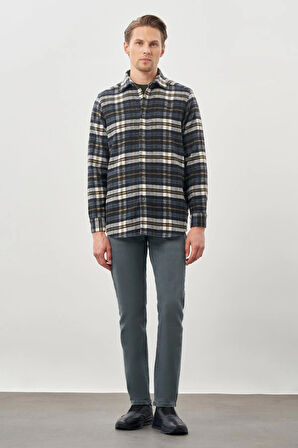 Siyah Yünlü Ekose Desen Yumuşak Yaka Cepsiz Uzun Kol Casual Comfort Fit Gömlek 1004245227