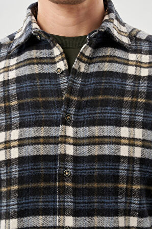 Siyah Yünlü Ekose Desen Yumuşak Yaka Cepsiz Uzun Kol Casual Comfort Fit Gömlek 1004245227